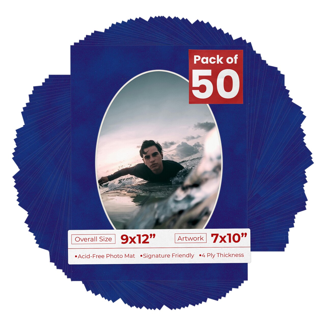 Royal Blue Suede Mat Board for 9x12 Frames - Oval Opening for 7x10 Photos